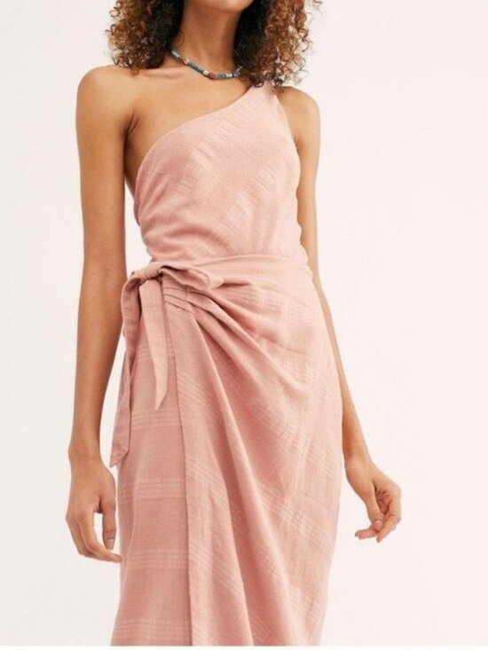 Free People Dresses & Skirts - Free People At Leisure Midi Wrap Dress One Shoulder Pink Size XS NWT